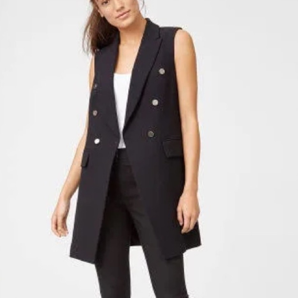 Club Monaco Small Selska Longline Black Double-Breasted Vest MSRP $270 - Picture 2 of 9